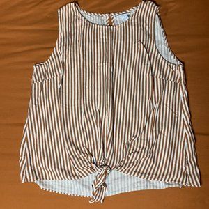 Liz Claiborne Linen Striped Tie Tank Top Keyhole Closure Burnt Orange Medium